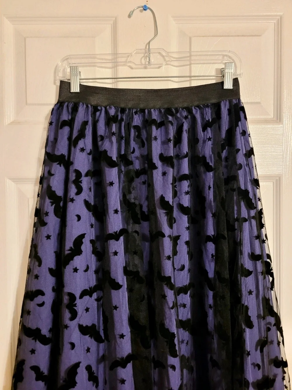 Women's Purple Maxi Skirt with Black Bat Pattern